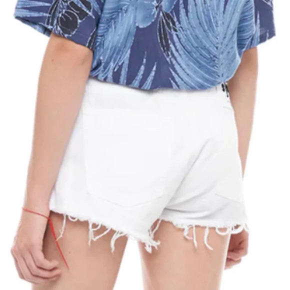 Free People • Sandrine Rose Cut Off Side Zipper White Denim Jean Shorts - Picture 3 of 8